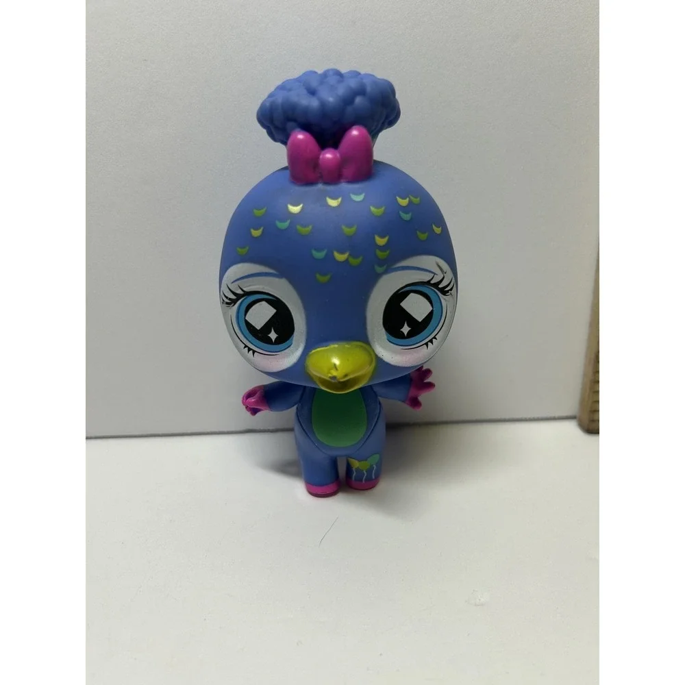 Cute Blue Bird Action Figure Toy Peacock Pink Bow Feathery Headpiece Collectible